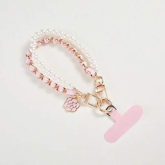 1pc Luxury Retro Fragrance Pearl Chain Phone Lanyard + Clip Wrist Phone Chain Pendant, Fits Universal Phone Cases & Keychains