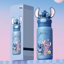 Disney Stitch Toy Straw Cup 400ml/13.53oz Stainless Steel Thermos Cup Portable Double-Wall Drinking Bottle Anime Cartoon Large Capacity Birthday Gift Creative Personalized Cup
