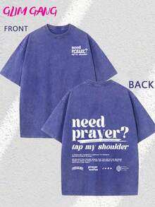 Jesus Pure Cotton T - Shirt Need Prayer? Tap My Shoulder IVVISGLORY Graphic TEE, Double - Sided Printing. Christmas Men's Summer Crew - Neck T - Shirt, Washed, 100% Pure Cotton, 230g, 1 Piece. Men's Top, A Gift For Family And Friends - 藍色 - 查看 1