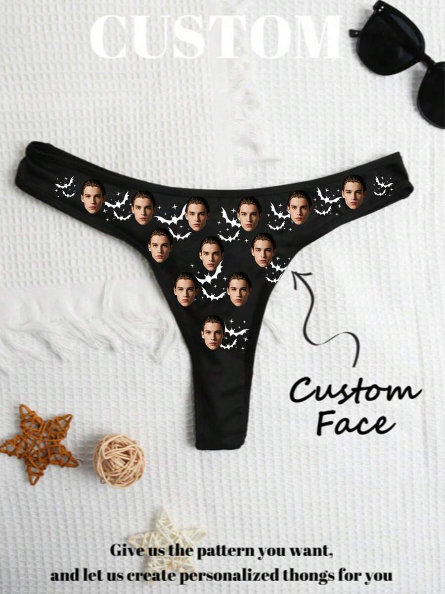 1pc Customized Face Print Thong Panty, Personalized Face Design Thong - Multicolor - View 1