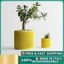 ORIZZONTE Modern Decorative Vase With Spiral Wave Texture – Creative Design For Plants, Cactus, Bonsai – Home/Office Gift Idea – Available In 2 Sizes – 100% Made In Italy, Shipping From Italy - Màu vàng - Xem 1