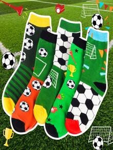 5 Pairs Men's Football Themed Novelty Socks, Funny Soccer Crew Socks, Great Gift For Football Fans, Birthday Gift For Men, Boyfriends, Nephews, Fall