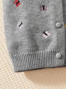女童开衫毛衣，可爱淑女蝴蝶刺绣圆领长袖保暖针织外套，适合3-9岁女童，春秋冬 - 灰色 - 查看 5