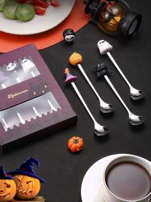 1pc/6pcs Stainless Steel Spoons, Halloween Coffee Stirring Spoons, Dessert Spoons, Cutlery Set