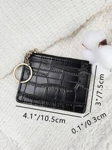 Stone Pattern Alligator Print PU Portable Zipper Ultra-Thin Minimalist Small 6-Card Pack Multi-Card Purse Fashion Men's And Women's Short Wallet Simple Daily Use For Women Wallet Mini Wallet Purse Wallet Fall Autumn Wallet Keychain Card Wallet - Black - View 6