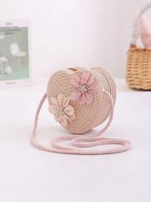 1 قطعة - حقيبة قش جديدة عصرية، حقيبة بشكل زهرة قلب كرتونية جميلة، زخرفة بالدانتيل والزهور، مزينة بأسنان بلورية براقة، أنماط متعددة الألوان للحقيبة المنسوجة - متعدد الألوان - مشاهدة 18