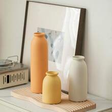 Juego de 3 jarrones decorativos de cerámica de 10.4 pulgadas, estilo bohemio moderno escandinavo, decoración del hogar de estilo campestre moderno blanco (mezcla de café) - Mezcla naranja - Ver 4
