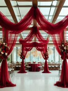 1 pièce de rideau de fenêtre d'arche de mariage en tissu transparent rouge vin - rideau en mousseline de soie convenant pour les cérémonies, les fiançailles, les réceptions de mariage, Noël, Halloween, la Saint-Valentin, le Nouvel An et la décoration d'arrière-plan - décoration élégante et romantique pour les fêtes champêtres, les douches de mariée, les décorations d'anniversaire. Créez des rideaux fluides et romantiques pour les arches et les festons de mariage, l'arrière-plan de la fête.