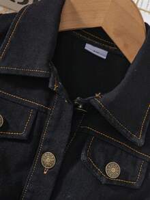 Váy midi không tay denim giản dị mùa xuân và mùa hè cho bé gái, phù hợp cho trang phục thời trang thường ngày hàng ngày của bé gái - màu đen - Xem 4