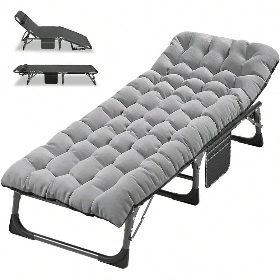 Folding Camping Cot W/Mat For Adults, Adjustable Heavy Duty Outdoor Bed,1200 D Layer Oxford Travel Camp Cots - Grey - View 1