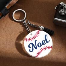 1pc Customized Stainless Steel Baseball Keychain, Mini Baseball Bag Charm, Customized Photo, Football, Rugby, Ice Hockey Pendant, Baseball Team Souvenir, Gift For Dad, Athlete Gift, Backpack Keychain, Graduation Season, Back To School Gift - Multicolor - View 2