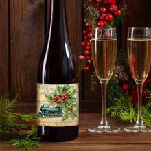 12pcs Vintage Christmas Berry Wine Bottle Label Stickers, Christmas Party Decorations, Xmas Gift Wrapping Labels, Festive Bottle Decals For Christmas And New Year Celebrations