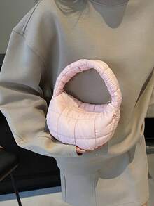 2025 New Casual Fashionable Mini Handbag With Ruched Cloud & Plaid Pattern, Cotton Padded