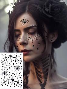 1pc Halloween Spider Shaped Face Rhinestone Sticker, Red Black White Cosplay Glitter Sticker, Can DIY Bat Blood Tear Makeup, Suitable For Party, Holiday Entertainment Decoration, Horror Theme Costume, Performance Makeup, Unisex - Multicolor - View 5