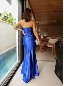 Strapless Dress For Parties, Formal Events, Dinner, Cocktail, Wedding Guest - Royal Blue - View 2