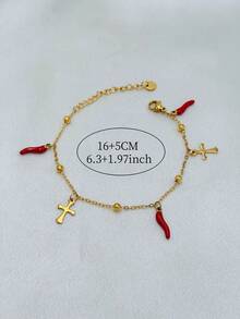 1pc Stainless Steel Star, Heart, Butterfly, Chili Charm Bracelet, Suitable For Women - Chili Bracelet - View 8