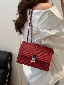 Fashion Solid Color Quilted Square Chain Shoulder Bag, Multifunctional Evening Clutch, Lightweight New Handbag & Wallet, Suitable For Daily Commute Crossbody, Ideal Choice For Office Workers, Casual Coin Purse - Red - View 6