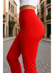 Stretch Pleated Trousers For Women - 紅色 - 查看 2