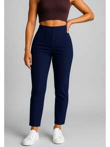 Stretch Pleated Trousers For Women - Navy Blue - View 4