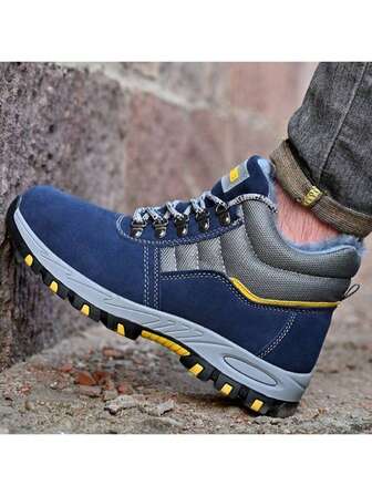 Herrskor med hög vintertopp, skyddsskor med stålhätta, arbetsskor, herrskor med punkteringar, tjocka varma skyddsskor