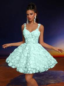 Anymoon Elegant Lace Strap Applique Prom Dress - Green - View 3