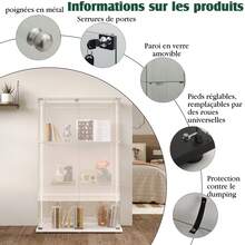 Vitrina de cristal con puertas dobles y cerraduras, moderna vitrina de colección de vidrio de tres capas, vidrio templado transparente de 5 mm, vitrina de cristal vertical, 123 x 78,5 x 35 cm, adecuada para sala de estar, dormitorio