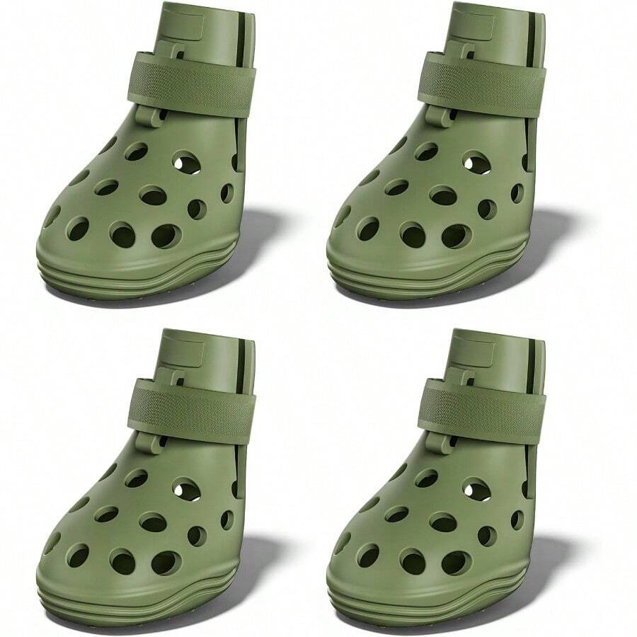 Dog Shoes For Hot Pavement Breathable Dog Boots Paw Protectors With Adjustable Straps And NonSlip Sole Easy On And Off Waterproof EasyCleaning Silicone Outdoor Dog Booties For Beach And Snow - 橄欖綠 - 查看 1