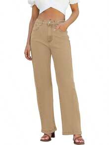 Jeans High Waisted Straight Leg Loose Jeanshalloween - 卡其色 - 查看 1