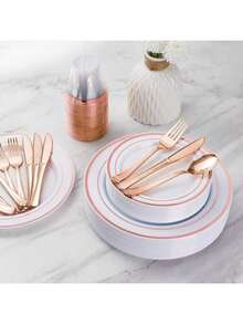 300/150/100/75/50/25/10/1 pièce Set de couverts, salade, gâteau, fruits, collations en or rose, réutilisables et lavables, convenant pour les rassemblements, festivals, anniversaires, fêtes, cuisine et salle à manger, mariages, team building, activités de plein air, fêtes à la maison, gâteaux, salades, etc.