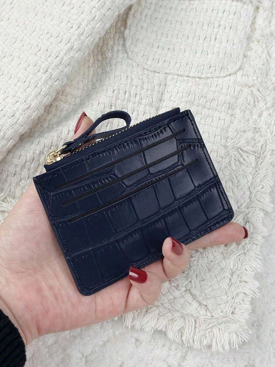 Ví da giả họa tiết da cá sấu, siêu mỏng, tối giản, đựng được 6 thẻ, có khóa kéo, thời trang nam nữ, ví ngắn đơn giản dùng hàng ngày cho nữ, ví mini, ví cầm tay mùa thu, ví đựng thẻ.