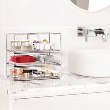 Local Delivery4-Piece Clear Plastic Stackable Drawer Set For Organizing Makeup, Cosmetics, And Beauty Essentials - Multicolor - View 7