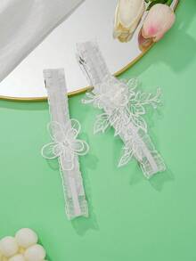 2 件装新娘白色蕾丝长袜带吊袜带，性感蕾丝吊袜带，带花卉刺绣腿带和弹性大腿环 - 白色 - 查看 9