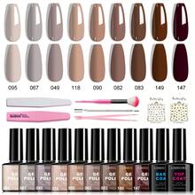 18件套LIMEGIRL凝胶指甲油套装，9种颜色，秋冬美甲套装，包含底油、亮油、粉色、橙色、红色、黄色、绿色指甲油、蝴蝶贴纸和美甲工具，DIY美甲护理套装 - 彩色 - 查看 8