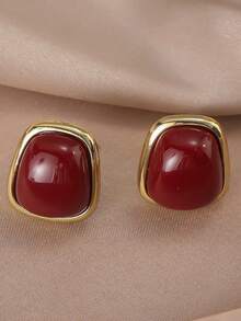 2pcs Minimalist Resin Square Clip-On Earrings, Geometric High-End Earrings Without Piercing, Suitable For Women's Daily Commute Wear - Clip - View 7