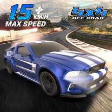 1:24 Remote Control Drift Car With LED Lights, Multi-Color RC Car, 4WD 30+KM/H High Speed Racing Car With Drift Tires, Gift For Boys And Girls On Birthday Gifts For Kids Adults,Birthday, Halloween - 藍色 - 查看 3