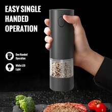 Electric Salt And Pepper Grinder, One Handed Operation With LED Light, Adjustable Thickness, C-Type Fast Charging Including USB Charging Cable, Black 70ml - Multicolor - View 4