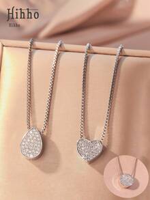Hihho 1 pieza Collar de cadena de acero inoxidable con dije en forma de gota de agua y corazón con circonita cúbica, collar versátil para aniversario, Día de la Madre, jóvenes, amigos, cumpleaños, San Valentín