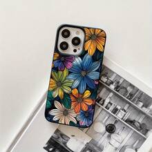 Fundas y carcasas protectoras para teléfono con diseño de acuarela, líneas negras, flores pequeñas y orificios grandes. Compatibles con phone 16 Pro Max, 16, 15 Pro, 14, 14 Plus/14 Pro Max, 13, 13 Pro, 12 Pro, 11/11 Pro. Regalos para cumpleaños y festividades - Negro - Ver 1