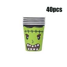 10/20/40/60pcs,Halloween Green Cartoon Disposable 9oz Cups,Green Monster Paper Cups, Funny Cartoon Party Cups For Juice Coffee Hot Cold Drink Party Table Decoration, Trick Or Treat Supplies
