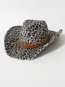 1pc Women's Leopard Print Denim Panama Hat, Suitable For Cowboy Themed Events, Festivals, Birthdays, Cosplay, Outdoor Activities, Daily Wear