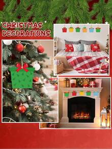 24pcs Wooden Christmas Gift Box Decorations, DIY Coloring Handicrafts For Christmas Tree Decoration, Coloring Holiday Tree Decoration Handmade Set, 6 Patterns, 4 Pieces Per Pattern, Including 5-Meter Hemp Rope - Multicolor - View 4