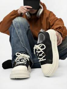 Wide Fit Men's Casual Sports Shoes Lace-Up Thick Sole Durable Sneakers, Fashion Solid Color Classics Versatile Trainers, Suitable For All Seasons