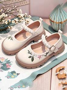 Girls' Princess Shoes, Retro Embroidered, Soft Bottom Casual Flats, Suitable For Students And Outings, Baby Birthday Gift - Beige - View 2