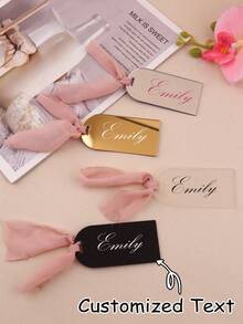 Etichetta per seduta da matrimonio in acrilico ad arco vuoto con nastro rosa, biglietto da visita per feste e aziende, segnalibro, tag per libri, regalo a sorpresa, accessorio bello, regalo romantico, testo personalizzato, regalo per fidanzato/fidanzata, regalo per padre/madre, regalo per amante/coppia/migliore amico