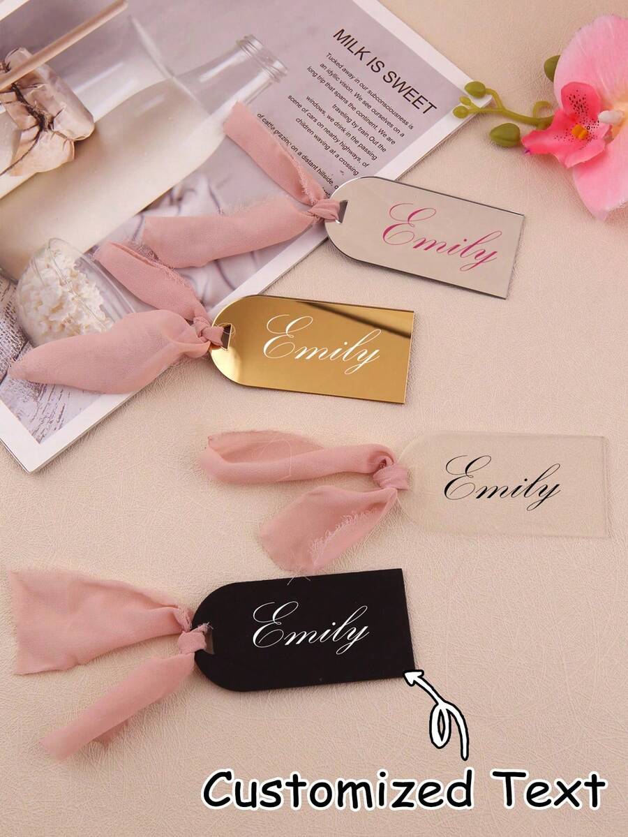 Etichetta per seduta da matrimonio in acrilico ad arco vuoto con nastro rosa, biglietto da visita per feste e aziende, segnalibro, tag per libri, regalo a sorpresa, accessorio bello, regalo romantico, testo personalizzato, regalo per fidanzato/fidanzata, regalo per padre/madre, regalo per amante/coppia/migliore amico