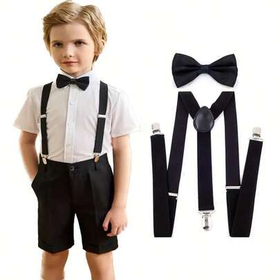 Tirantes Ajustables Con Moño Niño Varios Colores Infantiles,Clip para tirantes para niños y niñas,Conjunto de pajarita y tirantes