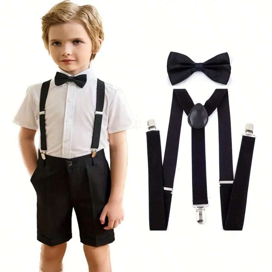 Tirantes Ajustables Con Moño Niño Varios Colores Infantiles,Clip para tirantes para niños y niñas,Conjunto de pajarita y tirantes