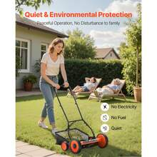 Push Reel Lawn Mower 18 Inch, 5 Blades Manual Push Mower No Motor, 1.37-2.44 In Adjustable Cutting Height, Walk-Behind Lawn Mowers With Grass Catcher Bag For Green Lawns, Driveways, Courtyards