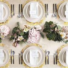 120 件优雅金色一次性餐垫 - 33*33 厘米，圆形涤纶桌垫，带闪亮网眼设计，适合婚礼、生日、节日 - 餐饮和家居装饰的理想选择，餐桌垫