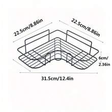 1/2 piezas Estante de baño de esquina de hierro con ganchos adhesivos, estante de almacenamiento triangular para artículos de tocador de baño, accesorios de estante de esquina para baño, sin necesidad de perforar, negro